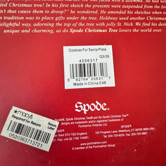 Spode Christmas Tree Cookies For Santa Plate 9" 4056317 Box Macy's Holiday - Picture 14 of 15